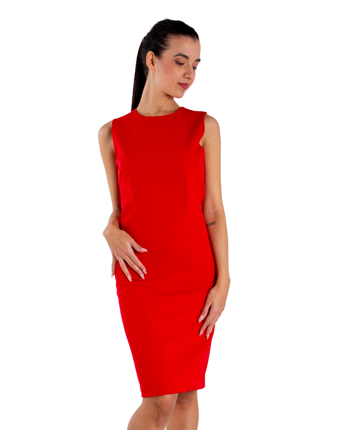 Red sheath dress