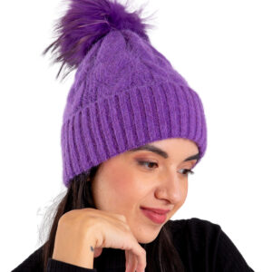 Purple hat with pom pom