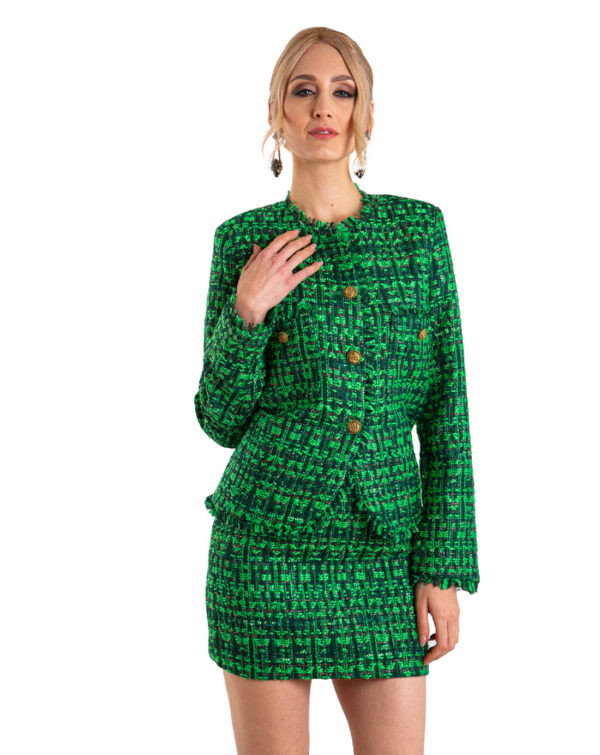 Green jacket and skirt suit