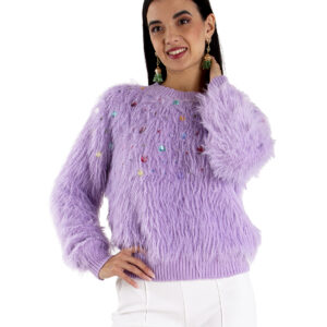 Maglia cropped lilla con pietre