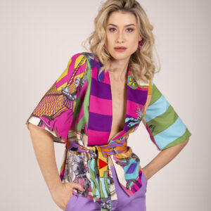 Purple patterned short kimono jacket