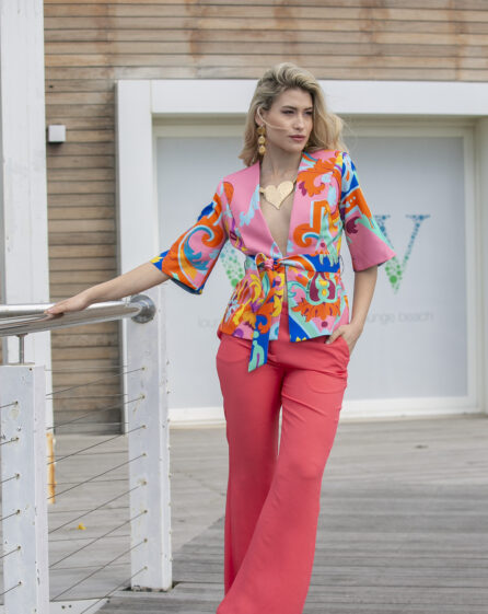 Giacca Kimono corto fantasia rosa - immagine 5