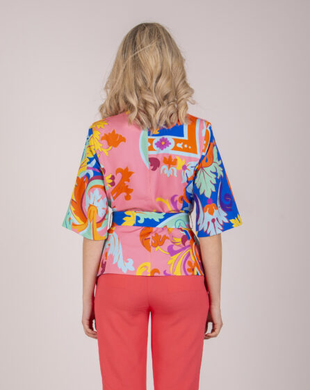 Giacca Kimono corto fantasia rosa - immagine 4