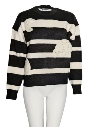 Maglione Righe Nero e Panna con Inserti di Perline e Paillettes