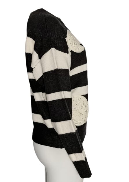 Maglione Righe Nero e Panna con Inserti di Perline e Paillettes - immagine 3