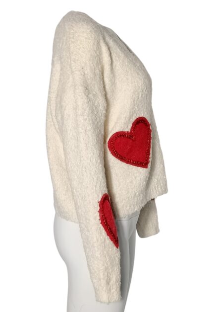 Maglione Panna Con Cuoricini Rossi - immagine 2