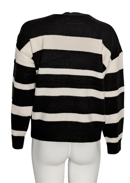 Maglione Righe Nero e Panna con Inserti di Perline e Paillettes - immagine 2