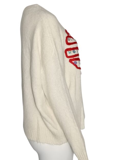 Maglione Panna Cuore Rosso E Pagliette Argento - immagine 4