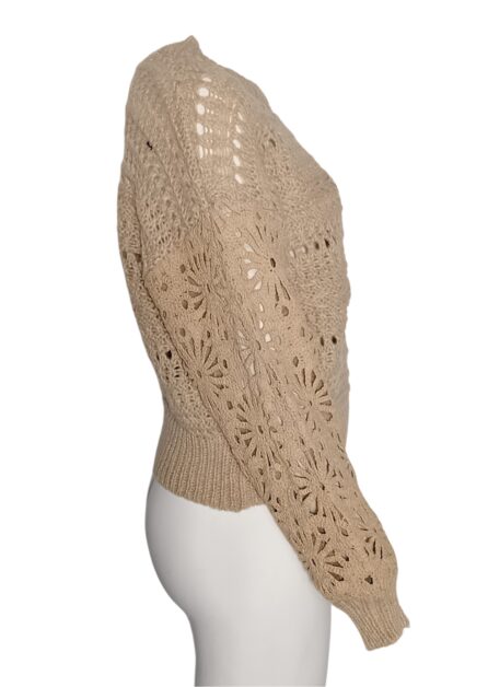 Maglione beige traforato manica in pizzo - immagine 2