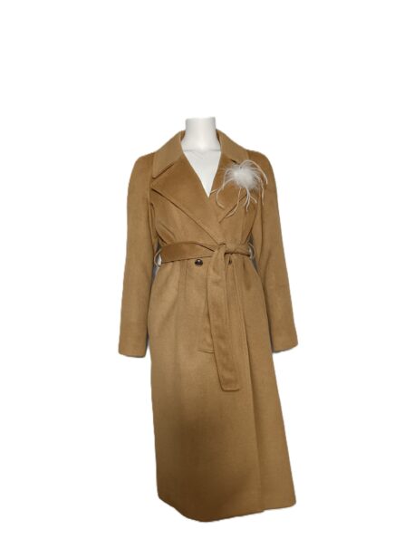 Cappotto Tessuto Cammello Con Spilla