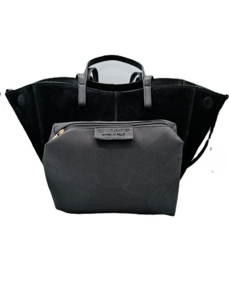 Borsa a Spalla e a Mano Nera in Camoscio e Pelle con Pochette in Pelle - immagine 2